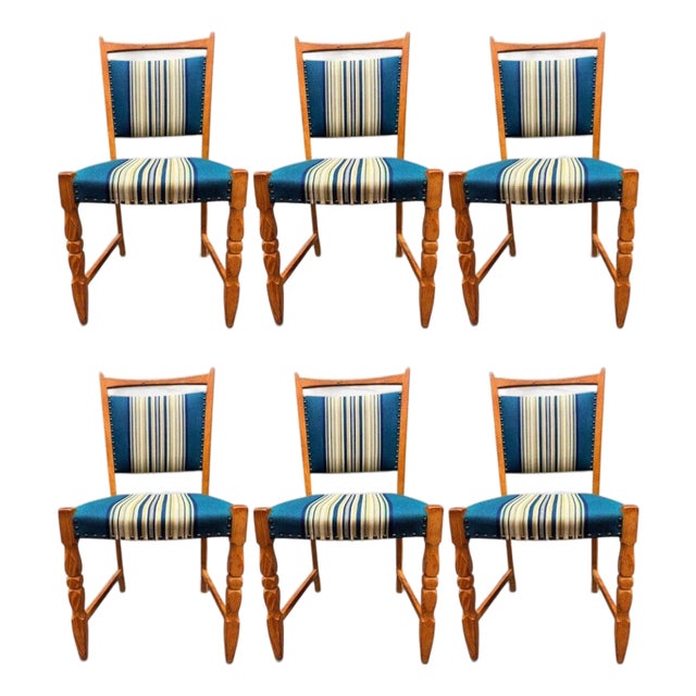 Set of Six Danish Oak Dining Chairs by Henning Kjærnulf For Sale