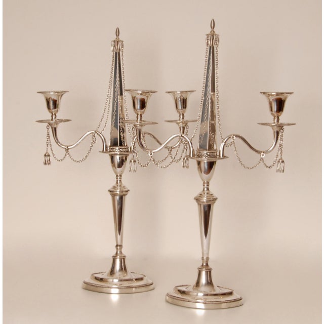 Traditional Antique Sterling Silver Candelabras Napoleonic Empire Obelisk a Pair For Sale - Image 3 of 14