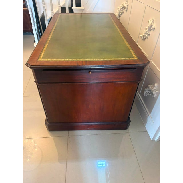Antique Victorian Mahogany Freestanding Pedestal Kneehole Desk with Fitted Stationery Drawers and Writing Slides, 1850 For Sale - Image 9 of 18