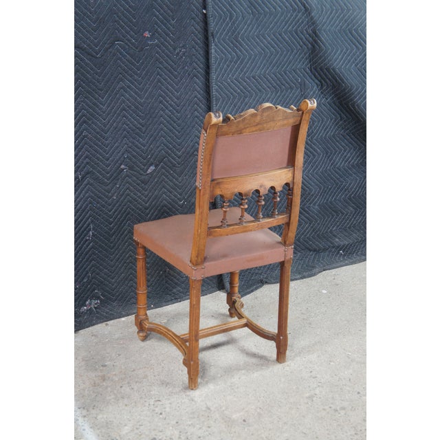 Antique French Henry II Gothic Revival Oak Nailhead Dining Side Desk Chair For Sale - Image 6 of 12