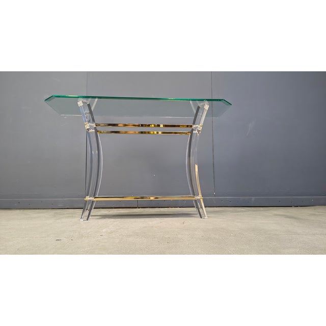 Brass and Acrylic Glass Console Table, 1970s For Sale - Image 6 of 11