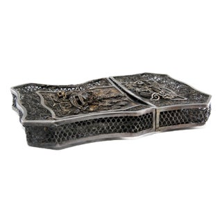Filigree Silver Cardboard Box with Embossed Animals For Sale