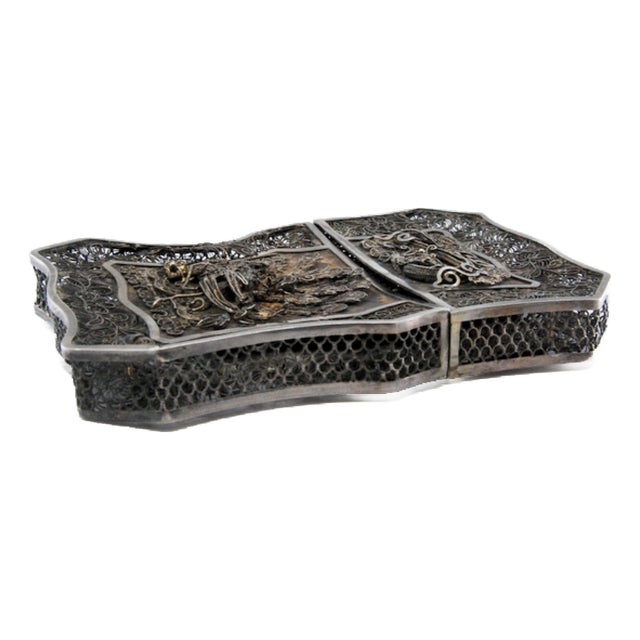 Filigree Silver Cardboard Box with Embossed Animals For Sale