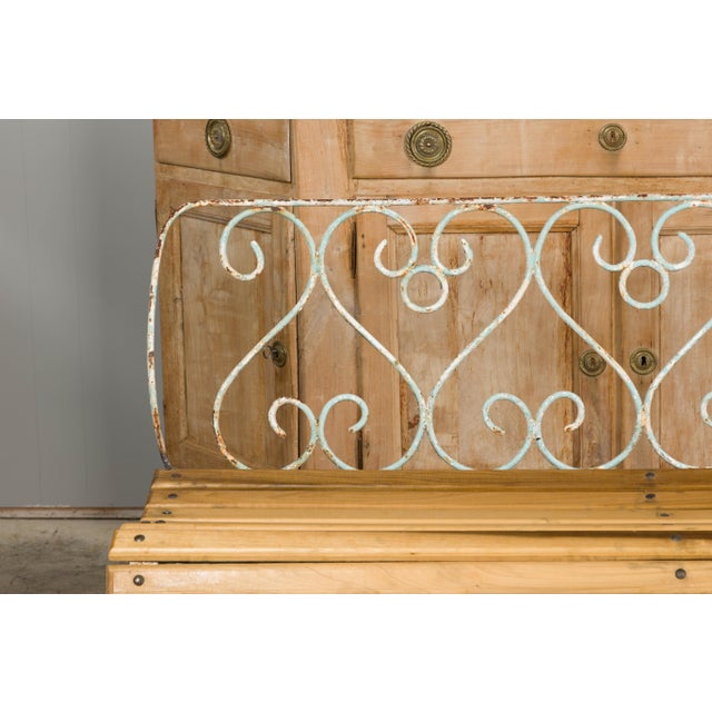 Wood 1920s French Rustic Iron Garden Bench with Scrolling Motifs and Slatted Seat For Sale - Image 7 of 12