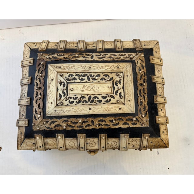 Black Antique Anglo - Indian Bombay Mughal Footed Box For Sale - Image 8 of 11