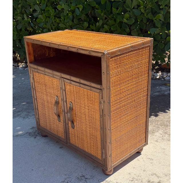 Campaign Vintage Campaign Style Woven Rattan Console Cabinet For Sale - Image 3 of 12