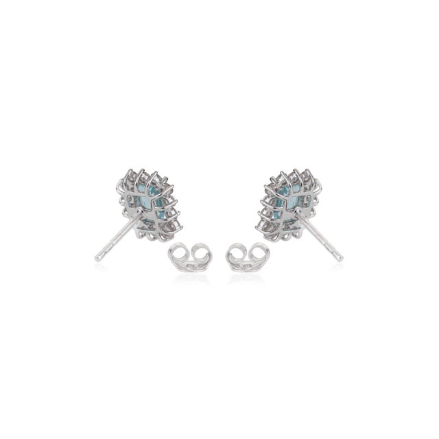 1.14ct Emerald Cut Aquamarine & Diamond Halo Stud Earrings in 14k White Gold- A Pair For Sale - Image 9 of 15