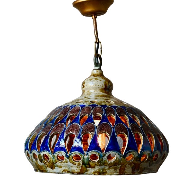 Large Brutalist Style Ceramic Sandstone Chandelier, 1970s For Sale