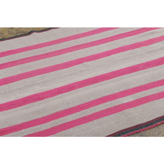 Rug & Kilim Vintage Frazada Kilim in Fuschia and Mauve Striped Pattern - Rug & Kilim For Sale - Image 4 of 7