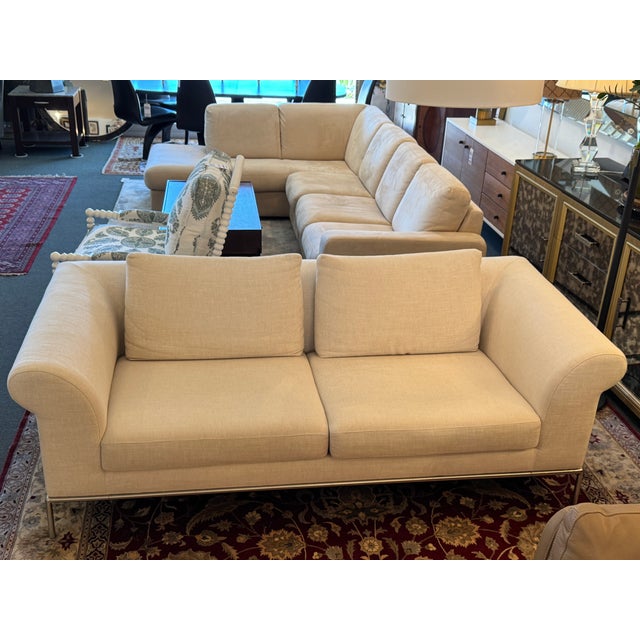 Textile Natuzzi Contemporary Linen Sofa For Sale - Image 7 of 18