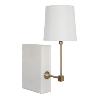 White Marble With Brass Shelf Lamp For Sale