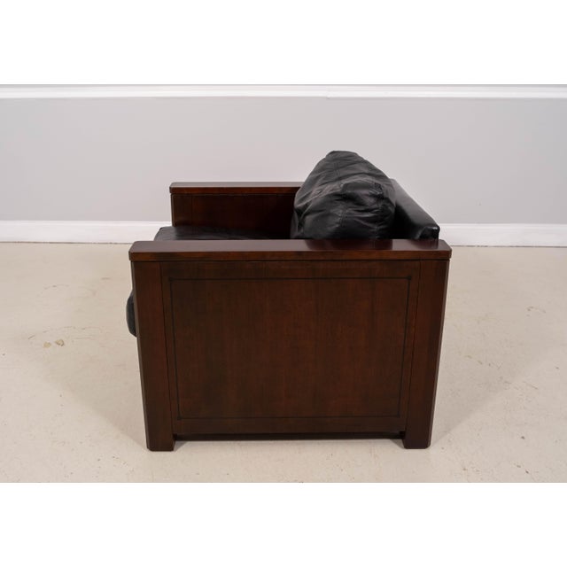 Traditional Stickley Inlaid Leather Cherry Cube Lounge Pub Chair For Sale - Image 3 of 15