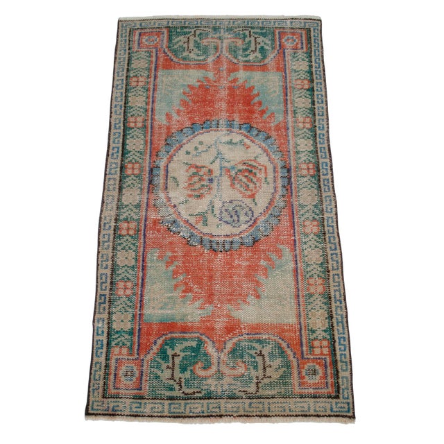 Turkish Hand Knotted Small Rug Distressed Doormat Kitchen Entrtyway Deco - 2′4″ × 4′4″ For Sale - Image 6 of 16