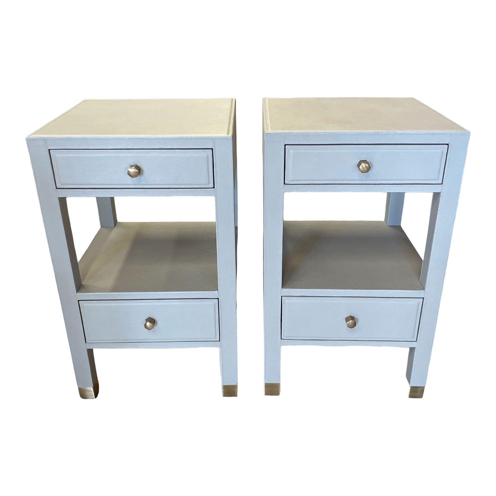 Contemporary Made Goods Leather Nightstands a Pair Chairish