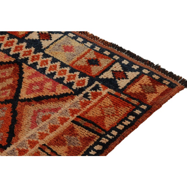 1950s Vintage Turkish Tribal Runner in Orange and Brown With Colorful Geometric Motifs For Sale - Image 5 of 8