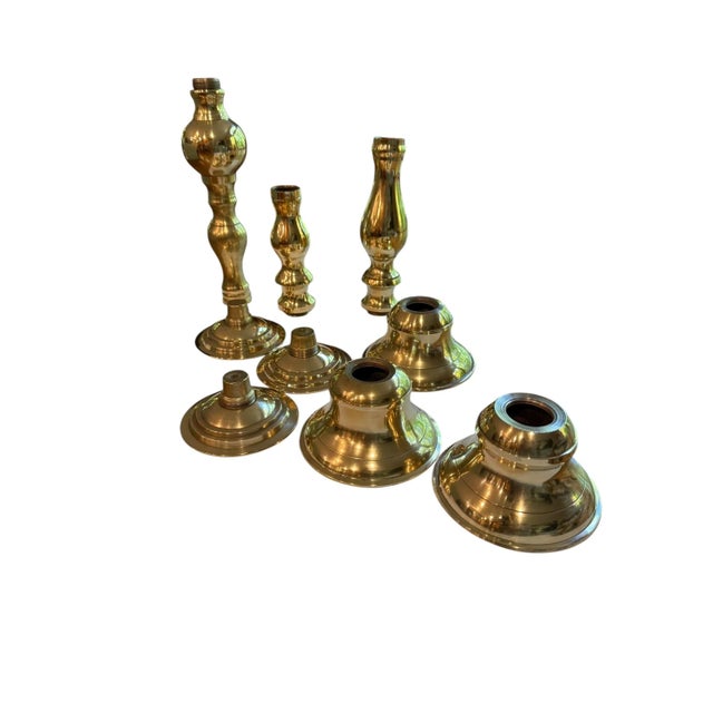 Brass Polished Brass Candlesticks Set of 3 For Sale - Image 8 of 12