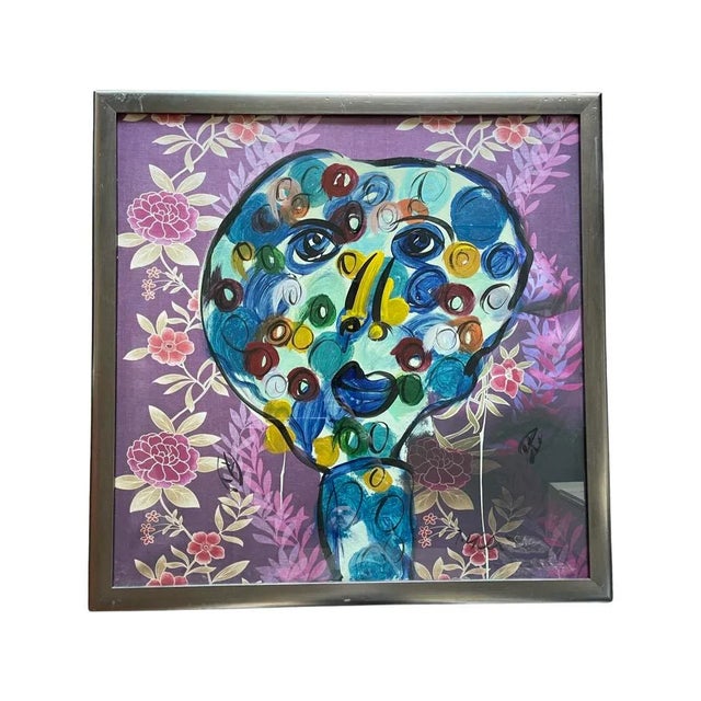 Large Late 20th Century Abstract Face Portrait Acrylic Painting by Peter Keil, Framed For Sale - Image 6 of 6