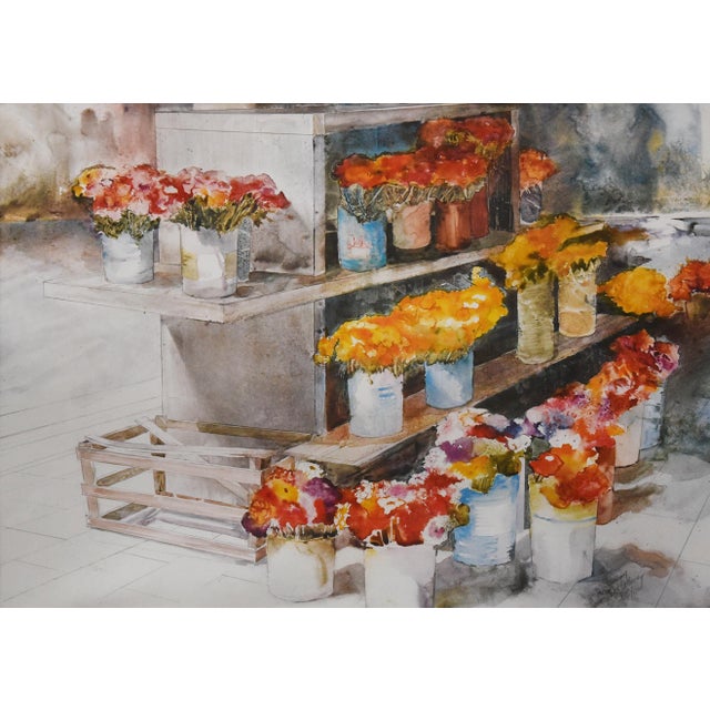 Bring the vibrant energy of a bustling flower market into your home with this captivating art print. Measuring 31" x 25",...