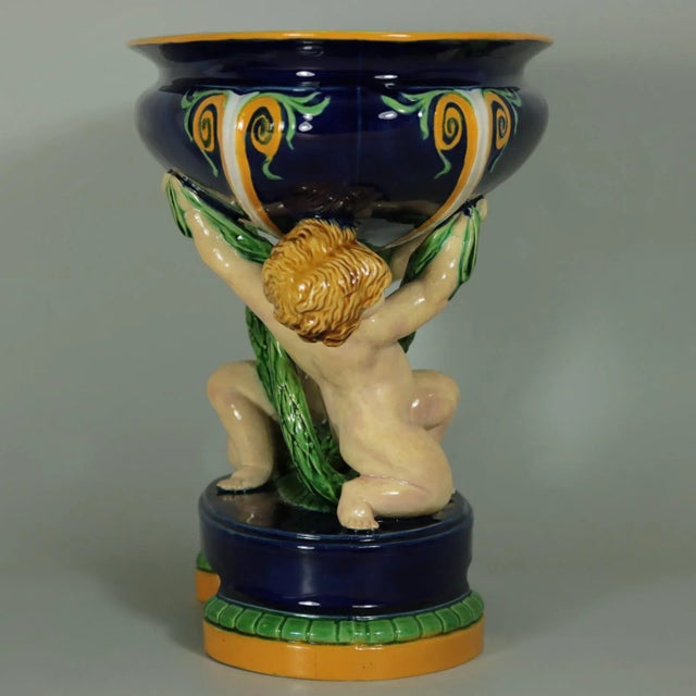 Victorian Late 19th Century Minton Majolica Putti Figural Bowl For Sale - Image 3 of 13