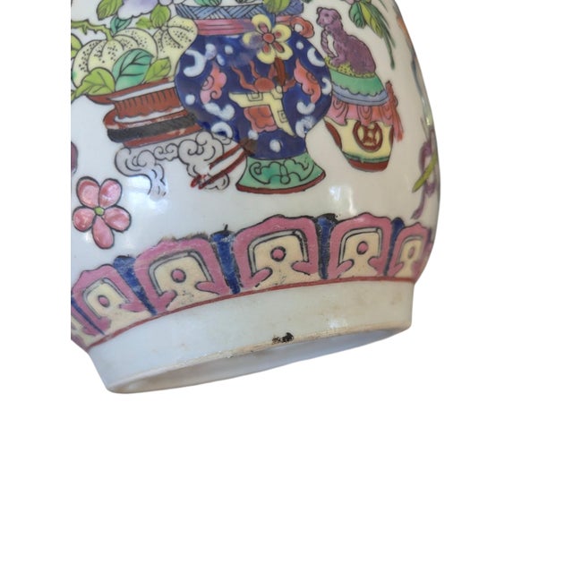 Vintage Chinoiserie Famille Rose Ceramic Cachepot Planter For Sale - Image 9 of 12