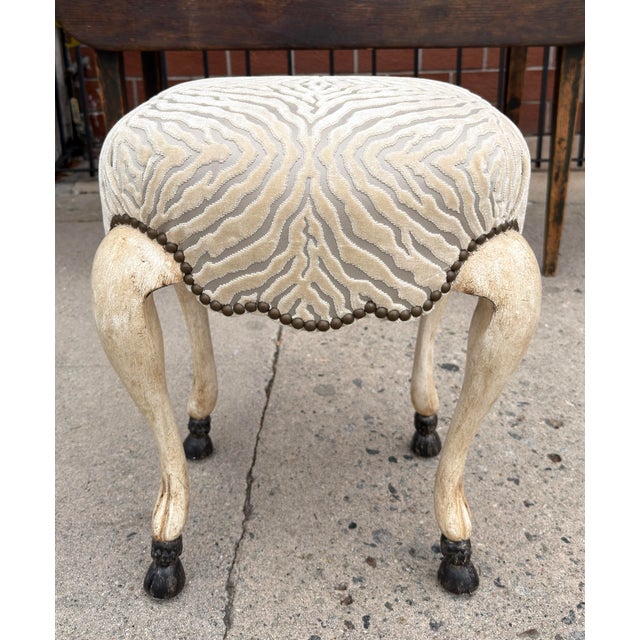 2020s 18th C Style Hoof Foot Taboret Footstool W Cut Velvet 1 of 2 Available For Sale - Image 5 of 6