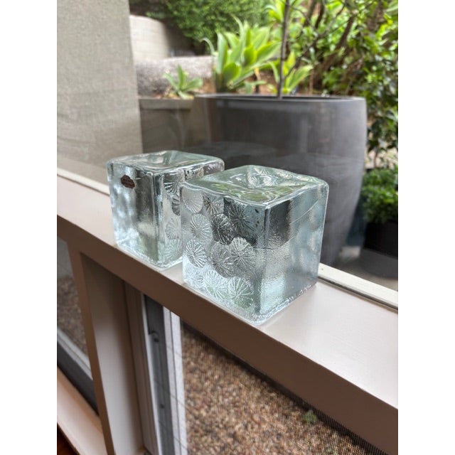 Mid-Century Modern 1950s Blenko Glass Joel Meyers Cube Bookends- Set of 2 For Sale - Image 3 of 3