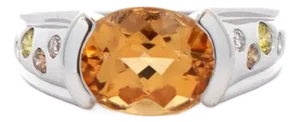 3.07 Carat Orange Topaz & Floating Diamond Ring in East West Setting Size 5.5