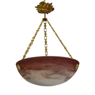 Pendant Light with White and Burgundy Glass from Muller Frères Luneville, 1920s For Sale