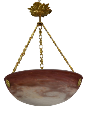 Pendant Light with White and Burgundy Glass from Muller Frères Luneville, 1920s