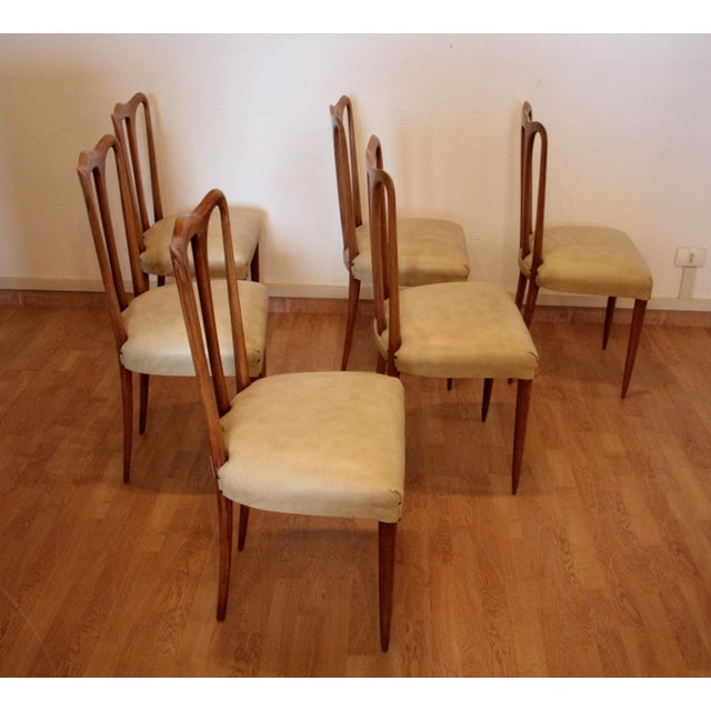 Beige Mid-Century Modern Italian Chairs in White Faux Leather, 1960s, Set of 6 For Sale - Image 8 of 16