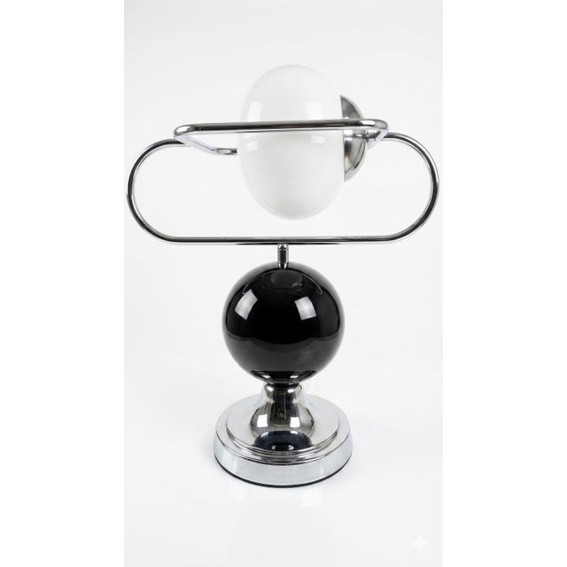1970s Space Age Style Table Lamp in Chrome, Opaline Glass and Black Sphere, 1970s For Sale - Image 5 of 5