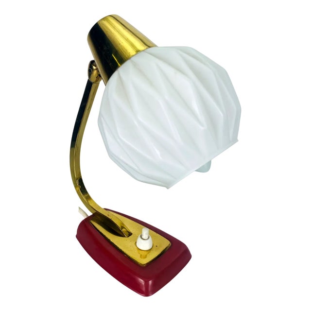 Mid-Century Modern German Table Lamp in Brass and Frosted Glass, 1960s For Sale