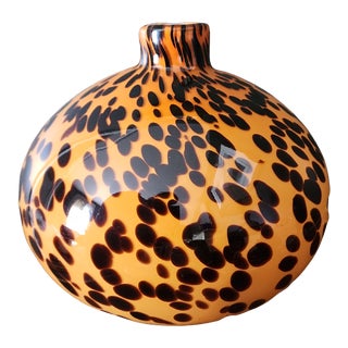 1950s Tortoise Pattern Italian Murano Style Glass Vase For Sale