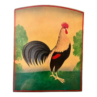 Late 20th Century Signed Paul Kitchin Rooster Folk Art Painting on Board For Sale