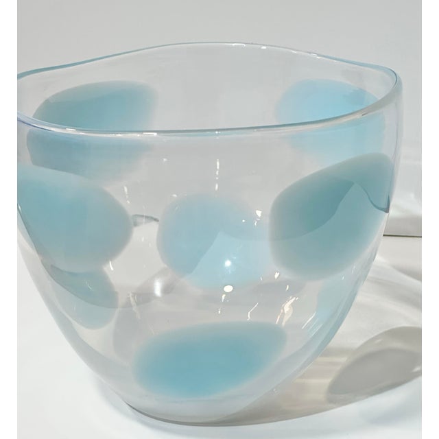 Transparent Jeff Zimmerman for Tiffany & Co. Handblown Aqua Art Glass Bowl For Sale - Image 8 of 9
