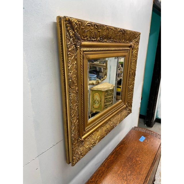 Vintage Gold Leaf Mirror, Solid Wood Frame, Beveled Glass Edges, Carved Floral Pattern For Sale - Image 10 of 11