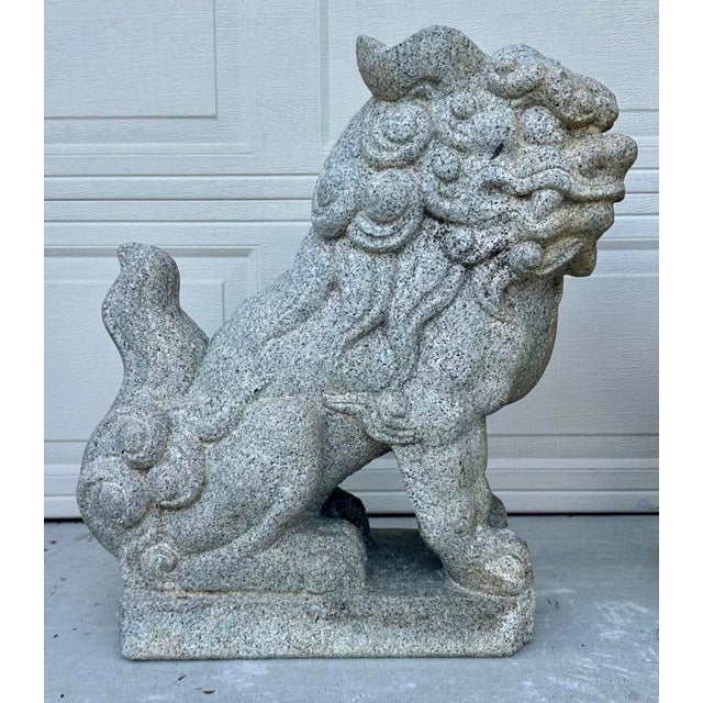Late 19th Century Rare Late 19th Century Meiji Era Japanese Granite Komainu Guardian Lions Hand Carved Stone Foo Dogs / Shishi Pair (C. 1890) For Sale - Image 5 of 18