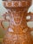 Chinoiserie 1960s Hollywood Regency Ceramic Lamp, Pale Orange With White Chinoiserie Decoration. Terra Cotta Base. Original Lampshade With Greek Key Tape Trim For Sale - Image 3 of 9