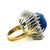 Mid-Century Modern 1970s Mid-Century 18k Two-Tone Carved Lapis Lazuli and Diamond Halo Cocktail Ring, Size 7 For Sale - Image 3 of 9
