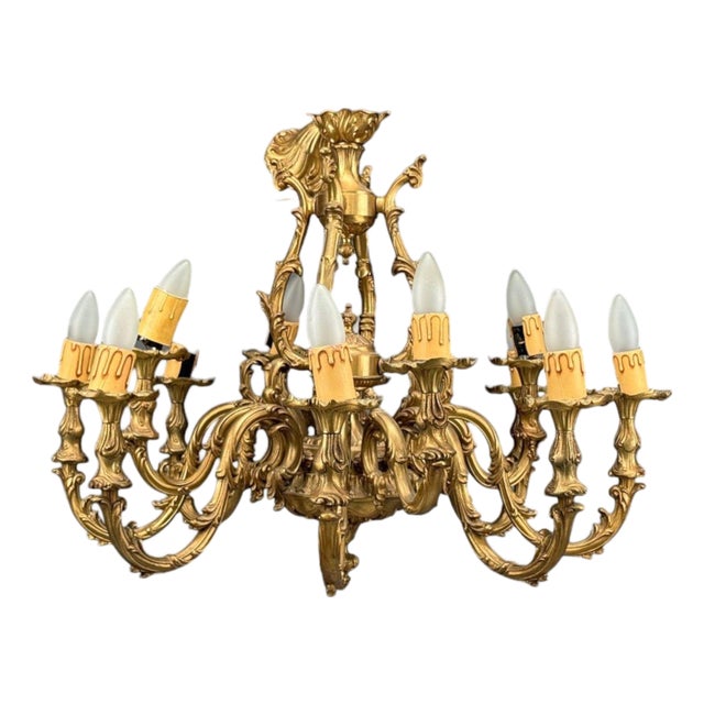 Baroque, Scroll Form Chandelier, Dore Bronze, France, 19th/20th Century For Sale