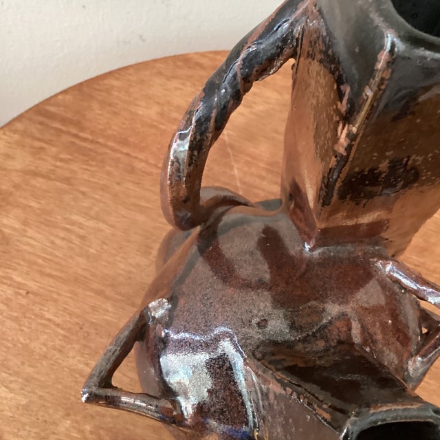 Mid 20th Century Art Studio Pottery Abstract Sculptural Glazed Stoneware Rust Vase For Sale - Image 9 of 12