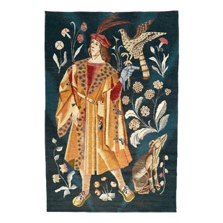Vintage Polish Medieval Aubusson Handwoven Tapestry, 1940s For Sale