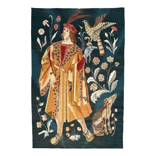 Vintage Polish Medieval Aubusson Handwoven Tapestry, 1940s For Sale