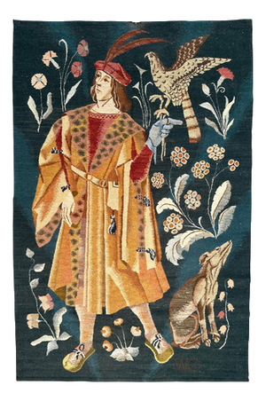 Vintage Polish Medieval Aubusson Handwoven Tapestry, 1940s