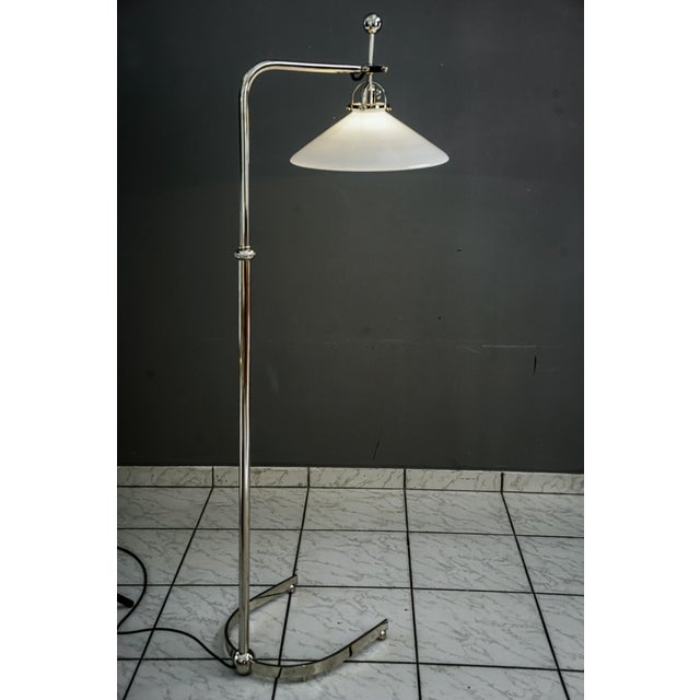 Art Deco Height-Adjustable and Swiveling Nickel Floor Lamp with Opal Glass Shade, 1920s For Sale - Image 14 of 18