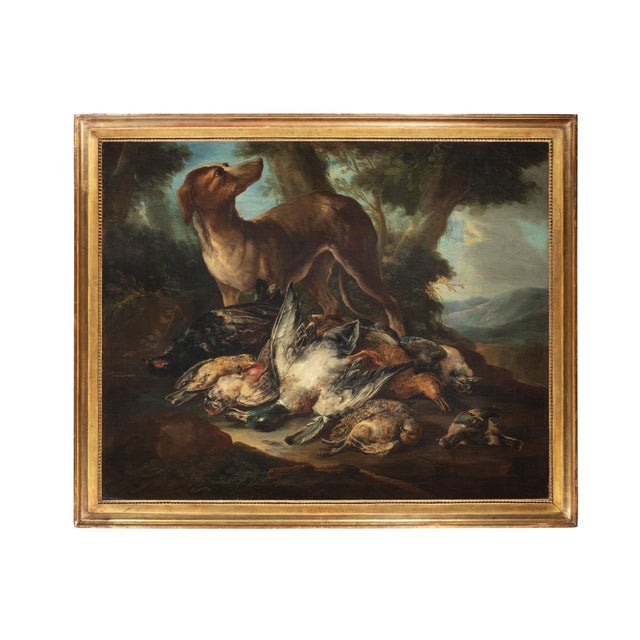 Giovanni Crivelli, Still Life with Dog and Game in a Rural Landscape, 1800s, Oil on Canvas, Framed For Sale - Image 11 of 11
