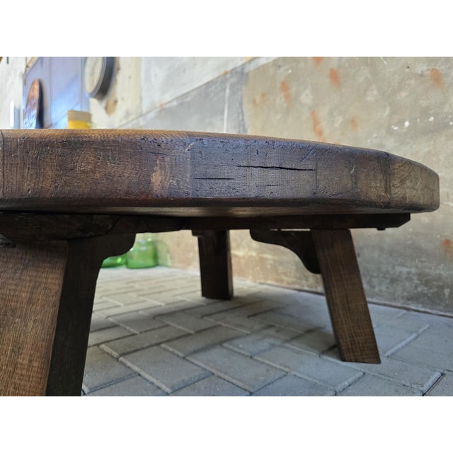 Large Mid-Century Round Oak Coffee Table, 1970s For Sale - Image 4 of 16