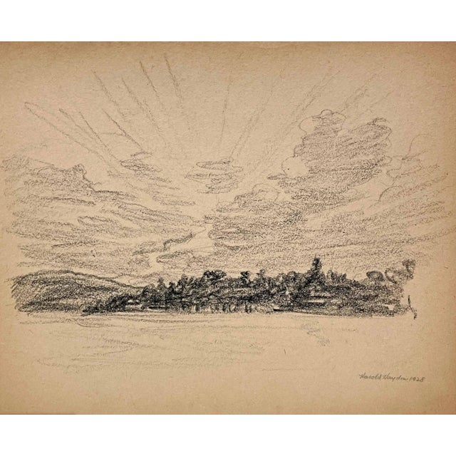 A 1928 charcoal on paper drawing of the shoreline of a northern lake by artist Harold Haydon. Matted to 12" x 16". Harold...