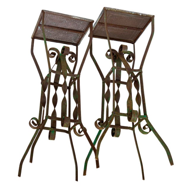 Vintage Wrought Iron Garden Pedestals, Pair For Sale - Image 4 of 9