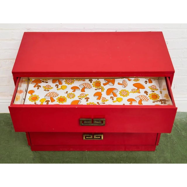 Mid-Century Modern Hollywood Regency Red Three Drawer Chest For Sale - Image 4 of 8